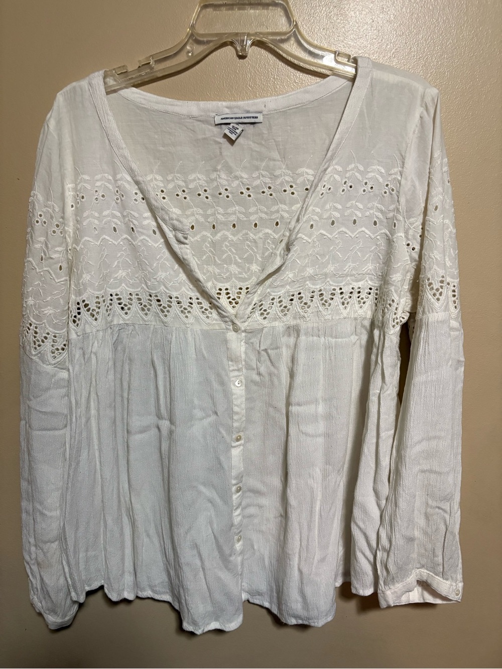 American Eagle Outfitters White Eyelet Button-Front Tunic